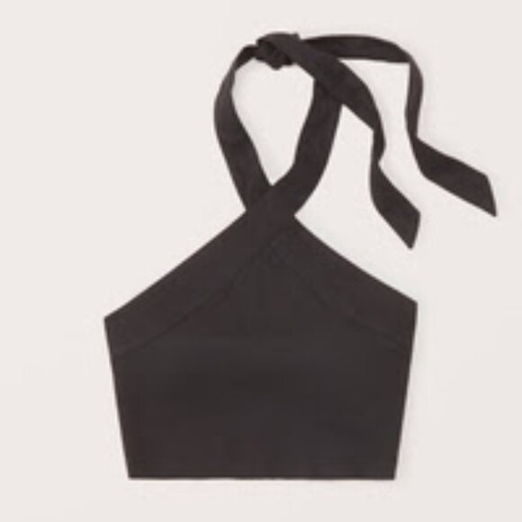 Abercrombie - Cropped Linen-Blend Halter Top - Picture 1 of 2